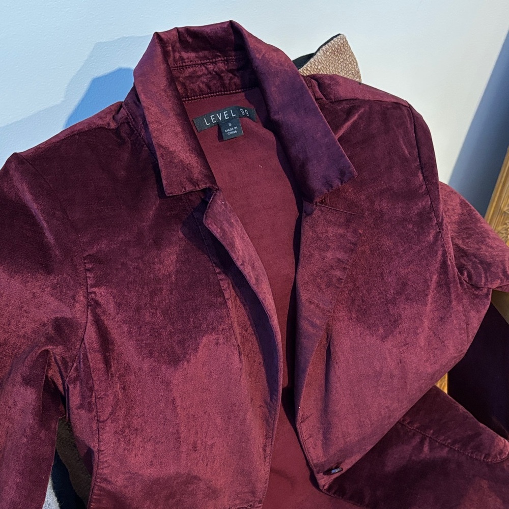 Level 99 velvet Women's Deep Burgundy Blazer